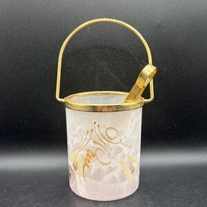 Vintage Creazioni Italy Personal Hand Painted Frosted Floral Ice Bucket w Tongs
